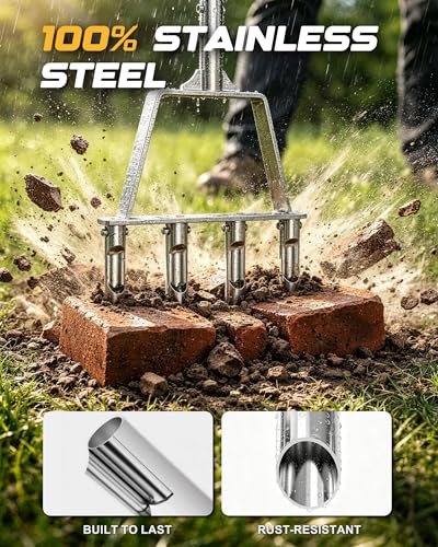 RETRUE Manual Core Aerator Lawn Tool, Stainless Steel, 4 Replaceable Tine