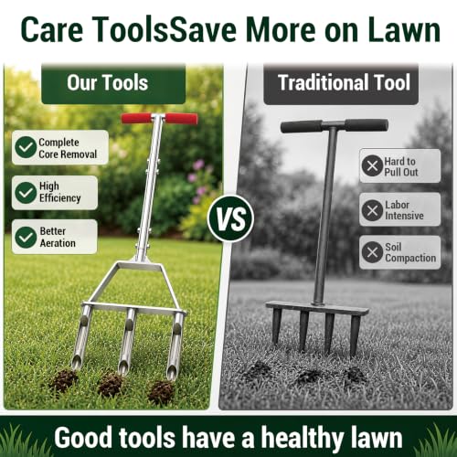 PPZ Manual Core Aerator Lawn Tool with 3 Hollow Tines for Compacted Soil