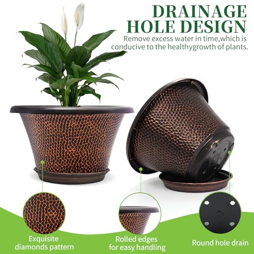 Quarut 12 Inch Pots for Plants,4 Pack Large Flower Pots with Drainage Hole - color: Diamond Pattern-brown, size: 12 inch-4 Pack