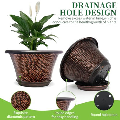 Quarut 12 Inch Pots for Plants,4 Pack Large Flower Pots with Drainage Hole - color: Diamond Pattern-brown, size: 12 inch-4 Pack