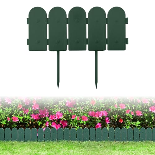 Evelyne Garden Border Edging: Wooden Fence Design - 16pcs Green Yard Landscaping Fence Liner Lawn Edge Barrier - 20ft Kit of Decorative Lawn Landscape Panels Elements -Landscaping Edging-GMT-10374-B16 - color: Green, size: 20ft.