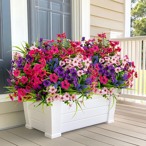 AXYLEX Artificial Flowers for Outdoors, 16 Bundles Fake Plants (Multi 16) - color: 16 Pcs - Pink+purple+red Pink+lavender