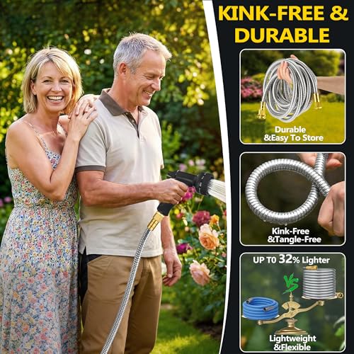 50 ft Stainless Steel Garden Hose - 2026 New Upgraded Technology Metal Water Hoses with 3/4" Solid Fitting - Lightweight,Ultra Flexible,Durable,Kink-Less Watering Pipes Garden Hoses For Yard, Outdoor