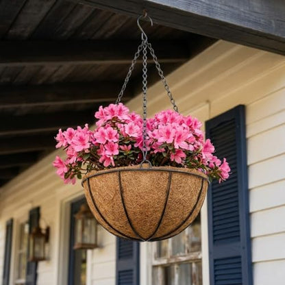 10 Inch Metal Hanging Basket with Coco Coir Liner for Flowers Planting - size: 10" & 2 Pcs