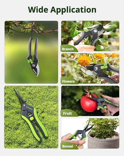 Gardening Scissors, Sharp Plant Trimming Scissors 2 Pack - size: 6.5 Inch Curved & 8.5" Bypass