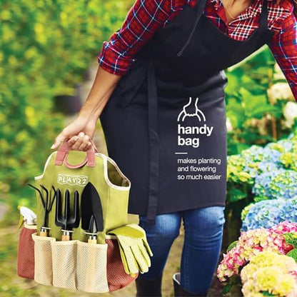 APSARAS USA Gardening Tools, Garden Tool Set, 10 Pieces Heavy Duty Sturdy Steel Gardening Tool Set with 600D Oxford Cloth Storage Tote Bag, Durable Supplies Kit Perfect Garden Gifts for Father - style: Wood Handle and Sturdy Steel