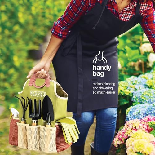 APSARAS USA Gardening Tools, Garden Tool Set, 10 Pieces Heavy Duty Sturdy Steel Gardening Tool Set with 600D Oxford Cloth Storage Tote Bag, Durable Supplies Kit Perfect Garden Gifts for Father - style: Wood Handle and Sturdy Steel