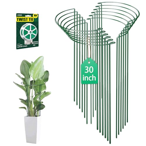 12 Pack 30 inch Plant Support Stakes, Heavy-Duty Half Round Peony Support, Garden Plant Stakes Cage for Outdoor Plants, Peony, Tomato, Hydrangea, (15ln Support +15ln Stainless Extension Tubes) - size: 30INCH-12PACK