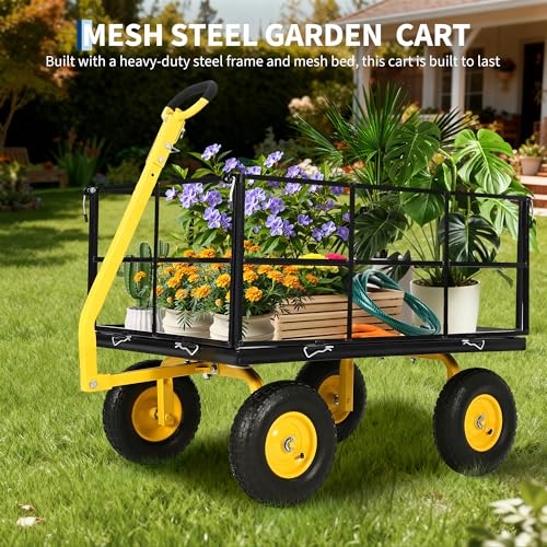 Garvee 1500 LB Heavy Duty Garden Wagon Cart, Outdoor Metal Utility Trailer - color: Black, size: 1500 Lbs