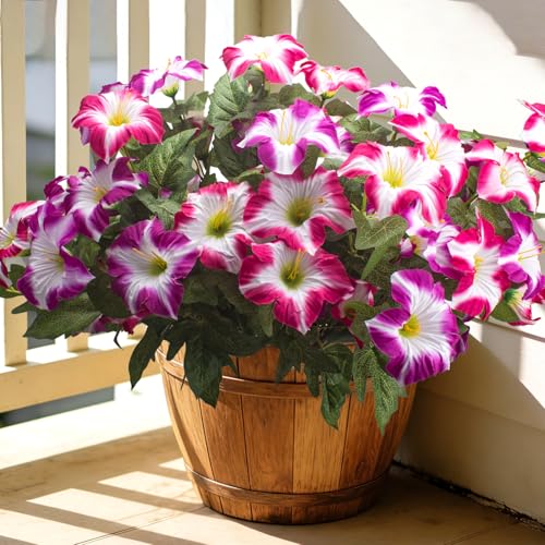 Artificial Faux Silk Petunia Flowers UV Resistant Plants for Outdoor (Red) - color: Fuchsia&purple