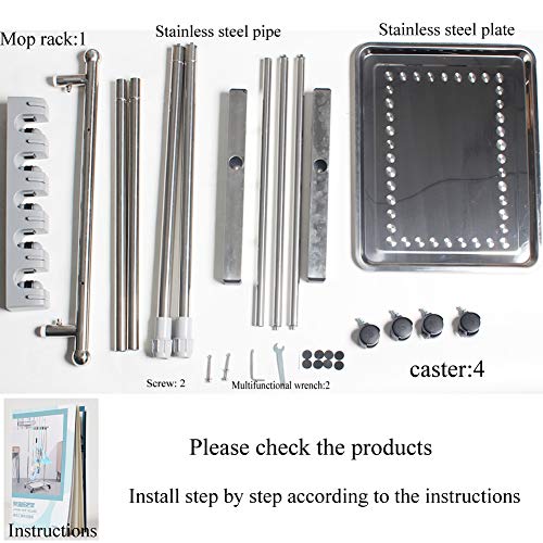movable mop broom holder put wet mops floor standing cleaning tool rack stainless for schools, hospitals, factories, hotels, restaurant, etc. - size: 5slots