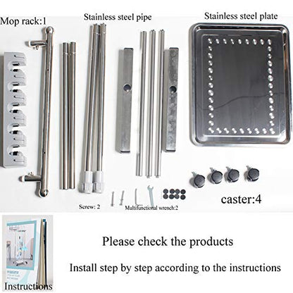 movable mop broom holder put wet mops floor standing cleaning tool rack stainless for schools, hospitals, factories, hotels, restaurant, etc. - size: 5slots