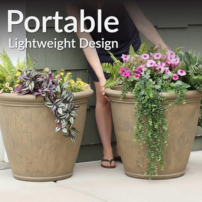Sunnydaze Anjelica 24'' Large Plastic Planter Pot for Plants, Beige - color: Beige, size: 24 in