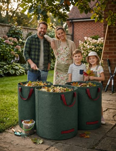 3-Pack 80 Gallon Yard Waste Bags with 2 Pairs Gardening Gloves, Heavy Duty Reusable Lawn Leaf Bags, 300L Collapsible Self-Standing Garden Waste Bags for Leaves, Grass Clippings & Debris
