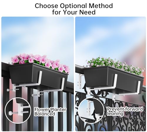 Y&M 4 Pack Window Box Brackets, Adjustable Railing Planter Box Brackets - size: 4p White
