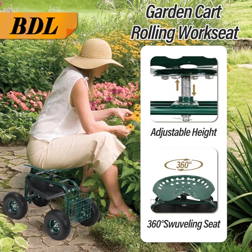 BDL Garden Cart Outdoor Rolling Garden Workseat with Wheels, Heavy Duty Garden Tool Cart with Extendable Handle and Storage for Seniors Yard Gardening Work - size: Rolling Cart