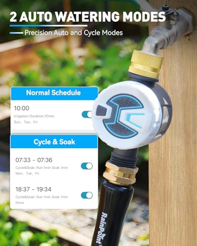 RAINPOINT WiFi Water Timer, Sprinkler Timer for Garden Hose, Smart Automatic Irrigation System with Brass Inlet for Yard, Lawn, APP Remote Control via 2.4Ghz WiFi and Bluetooth - color: Gray
