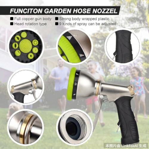 Garden Hose Nozzles,9 Spray Patterns Heavy Duty Metal Hose Sprayer Nozzle (Green) - color: Green