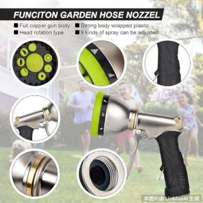 Garden Hose Nozzles,9 Spray Patterns Heavy Duty Metal Hose Sprayer Nozzle (Green) - color: Green