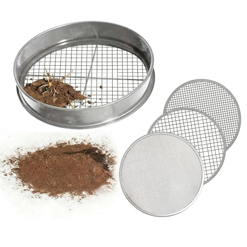 11.8 Inch Garden Soil Sifter Set Dirt Sifter with Interchangeable Screens,Multi-Functional Rock Sifter for Gardening Compost Bonsai and Sand Separation (Silver) - color: Silver