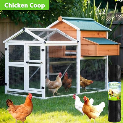 PVC Coated Welded Wire Fence,1/2 inch 48 in x 50 ft,Chicken Wire,Black Metal Fence Mesh Wire Roll,Garden Fencing Welded Wire Mesh for Pet Enclosures,Vegetable,Poultry and Agricultural Use - color: Black, size: 1/2"x1/2" 48inx50ft