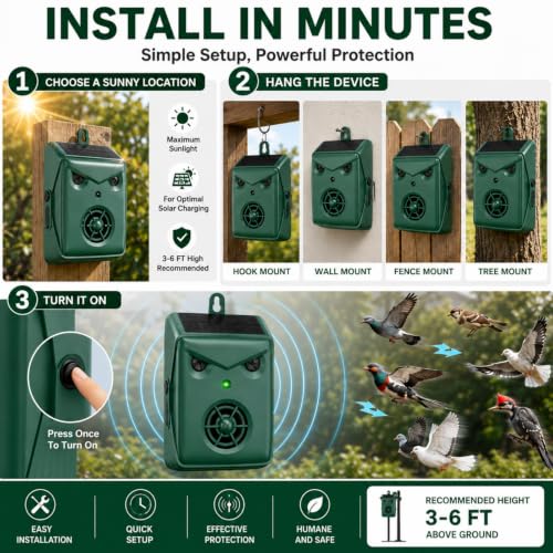 2026 Solar Bird Repellent Devices Outdoor Ultrasonic Bird Repeller Deterrents for Outside,Woodpecker Deterrent for House,USB Charging & Waterproof Pigeon Goose Bird Scare Devices for Garden,2 Pack
