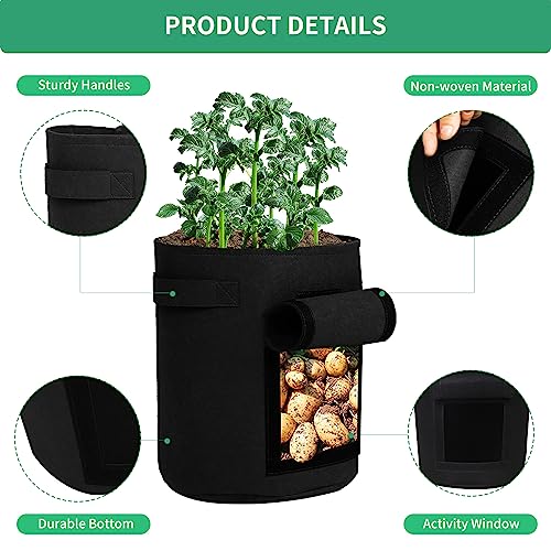 5-Pack 10 Gallon Grow Bags with Harvest Window Thickened 300g Nonwoven Fabric Heavy Duty Plant Pots for Vegetables Potato Tomatoes Carrots Gardening Containers with Reinforced Handles Black - size: 10GAL-BLK
