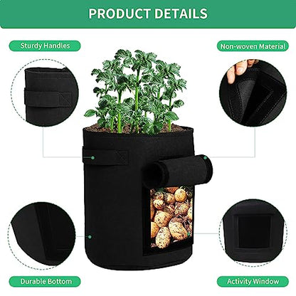 5-Pack 10 Gallon Grow Bags with Harvest Window Thickened 300g Nonwoven Fabric Heavy Duty Plant Pots for Vegetables Potato Tomatoes Carrots Gardening Containers with Reinforced Handles Black - size: 10GAL-BLK
