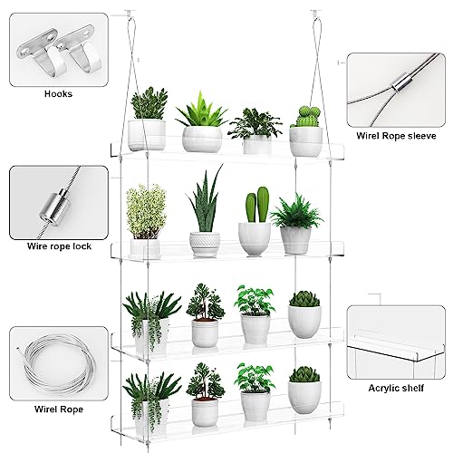 2-Pack Hanging Clear Plant Shelves for Windows, 16 Inch per Tier - size: 2 Pack-4 Tier