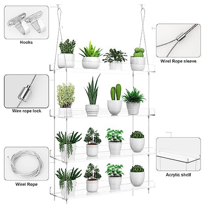 2-Pack Hanging Clear Plant Shelves for Windows, 16 Inch per Tier - size: 2 Pack-4 Tier
