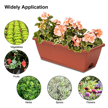 Window Box Planter, 6 Pcs 17" Flower Rectangle Planters Boxes Outdoor, Red - color: Red