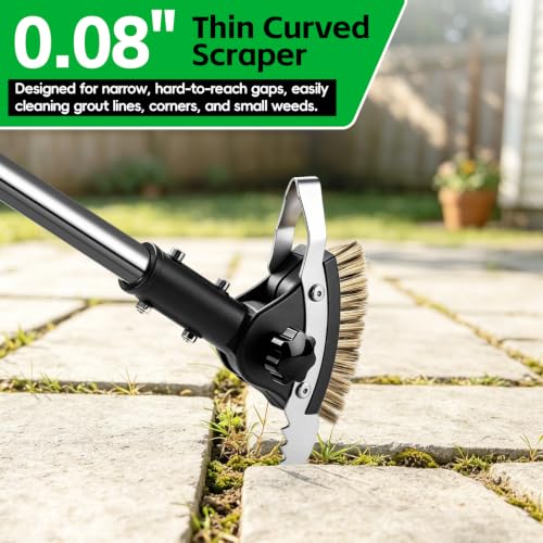 Crack Weeder Tool，3-in-1 Crevice Cleaning Tool with Adjustable Long Handle