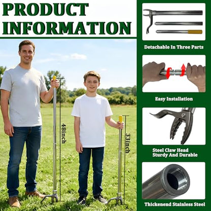 Metal Stand Up Weed Puller Tool - 48" Garden Weeding Tool, Foot Platform Design - 4 Claw Strong Steel Head Weeder Tool, Smoothly Remove Weeds Without Kneeling - All Steel Construction