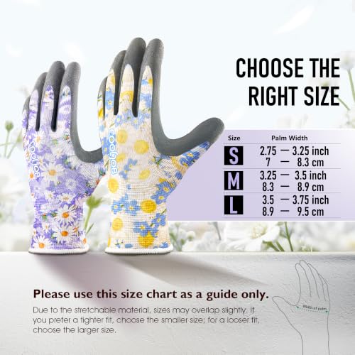 COOLJOB 2 Pairs Gardening Gloves for Women, Breathable Rubber Coated, M - color: Floral, size: Medium (Pack of 2)