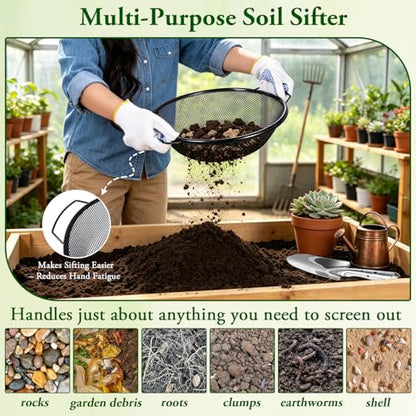 WLLEYAY 4PCS Soil Sifter for Gardening with Handle 1/4in,1/8in,5/16in,3/8in
