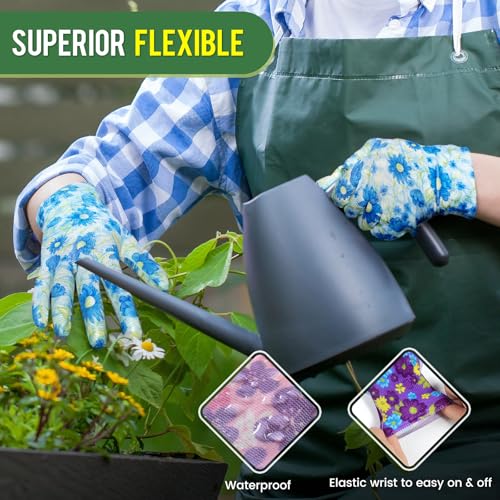 6 Pairs Gardening Gloves for Women - Breathable Rubber Coated Garden Gloves, Multi-purposes Gardening Gloves - color: 6 Pairs Red/Purple/Blue
