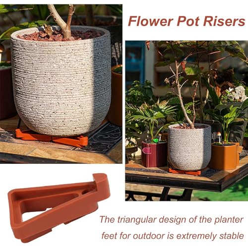 24Pcs Invisible Flower Pot Risers, Plant Pot Feet, Plastic Pot Lifters Support Triangle Plant Lifters for Inside Pots, Planter Feet for Outdoor Pots (Red)