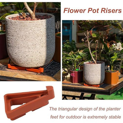 24Pcs Invisible Flower Pot Risers, Plant Pot Feet, Plastic Pot Lifters Support Triangle Plant Lifters for Inside Pots, Planter Feet for Outdoor Pots (Red)