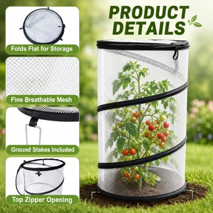 4 Pcs Pop Up Tomato Bird Barrier Plant Cover Mesh Net Cage with Stakes