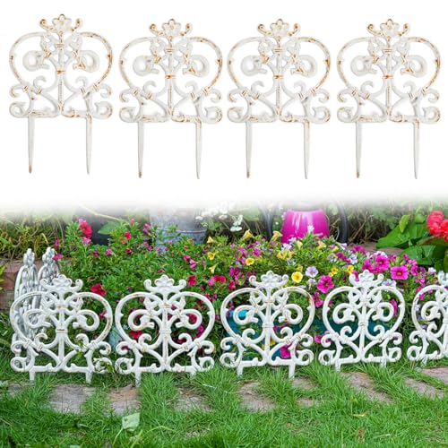 Sungmor Cast Iron Garden Edging, 11.8 Inches Tall 4 Pack Rustic White - color: Rustic White - 11.8inch Tall