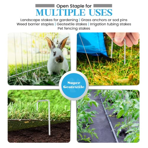 Super Geotextile Landscape Staples - Heavy Duty 11 Gauge Galvanized U-Shaped Sod Pins for Weed Barrier and Landscaping Fabric Stakes - 1" x 6" (100 pcs) - size: 100 Pcs x 6"