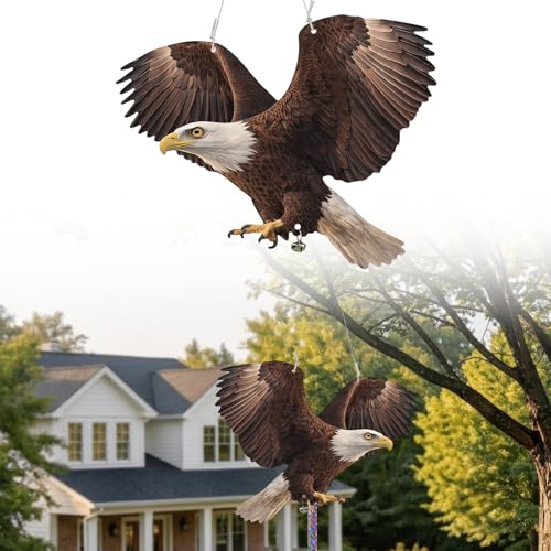 3 Pack Fake Eagle to Scare Animals Away, Hanging Flat Plastic Fake Eagle with Reflective Tape for Keep Pigeon Woodpecker Away for Outdoor Contryard Garden Balcony Window Patio Backyard - color: 3pcs-brown Eagle 01