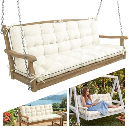 Oxford Fabric Swing Cushions with Backrest & Tie Straps for Patio Bench - color: Cream