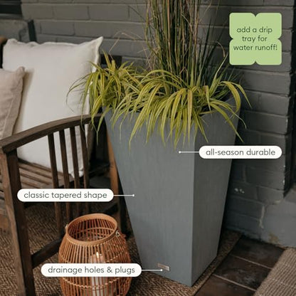 Veradek Pure Series Taper Planter - Tall Tapered Outdoor Planter with Shelf - color: Gray, size: 24 inch - 1 Pack