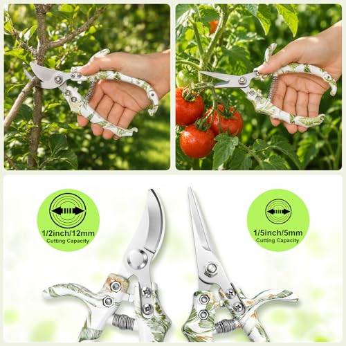 Garden Pruning Shears 2 Pack, Bypass Pruning Shears and Straight Garden Scissors, Easy Lock, Floral Patterns, Professional Garden Clippers for Plants and Flowers (Bypass and Straight) - color: Bypass and Straight