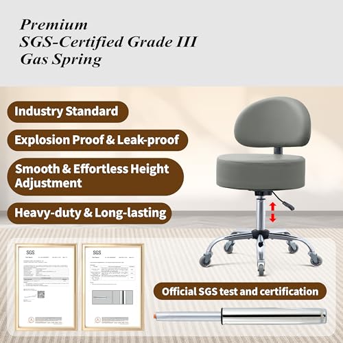 Ergonomic Rolling Drafting Stool with Backrest Lumbar Support - color: Grey, style: Classic