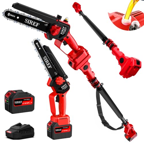 Electric Pole Saw 6“ Mini Chainsaw Cordless Brushless 4.0Ah Batteries Fast Charger Telescopic Power Pole Saw Tree Trimmer Limb Branch Cutter Pruner 16 Ft Max Reach Multi-Angle Red - color: Red-1 Battery