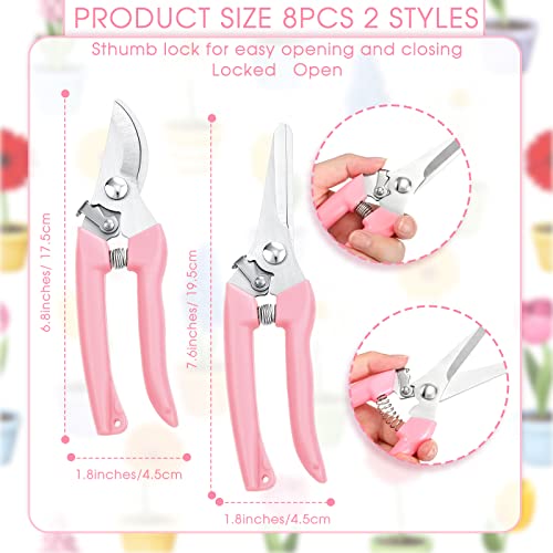 Jutom 8 Pcs Garden Shears Pruning Scissors Clippers Sharp Hand Pruners for Gardening Tools Cutting Flowers Trimming Plants Bonsai Fruits Picking, 4 Bypass Blade and 4 Straight Blade