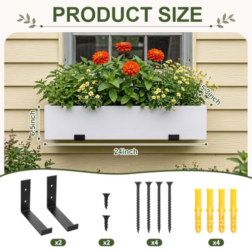 Novabright 24 Inch Wood Window Planter Box with L-Bracket,White
