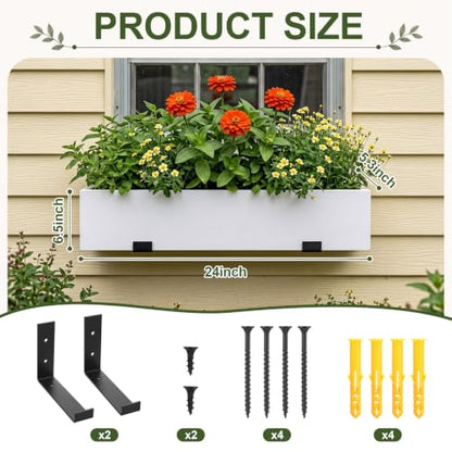 Novabright 24 Inch Wood Window Planter Box with L-Bracket,White